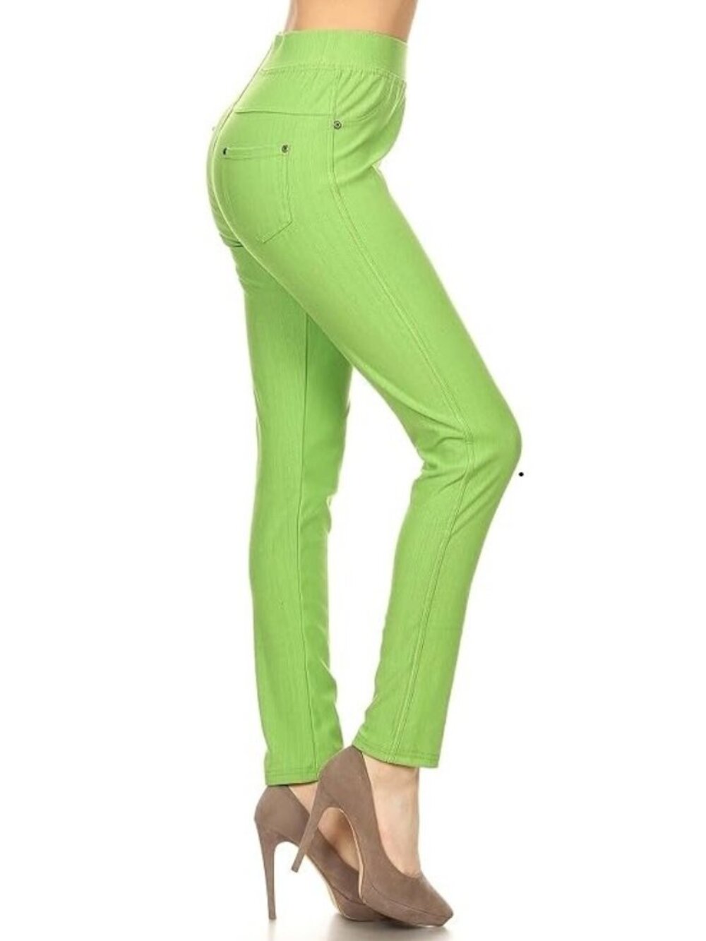 Leggings Depot Women's Cotton Blend Stretch Pull-on Jeggings Pants, Lime - XL
